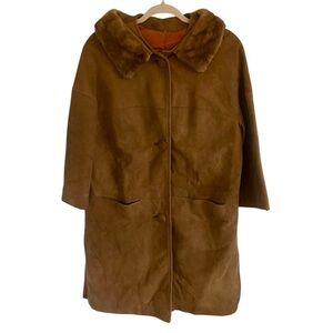 Vintage 1960s Suede Fur Collar Car Coat